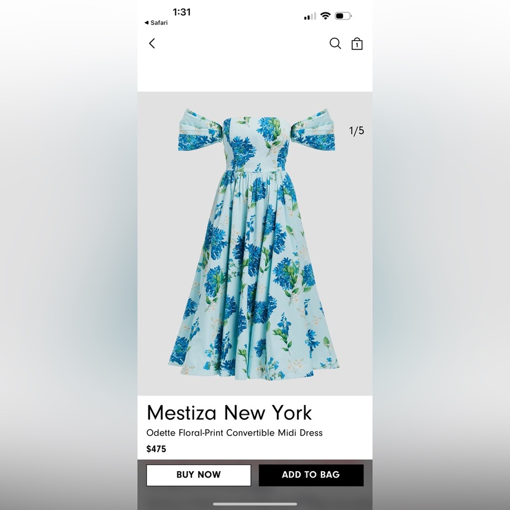 Mestiza New York Odette Blue Floral-Print Convertible Midi Dress